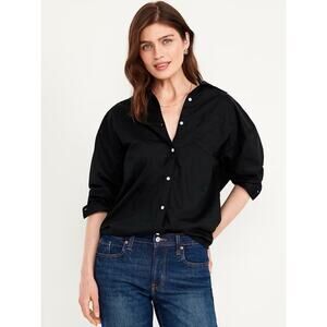 NWT Old Navy Oversized Black Boyfriend Shirt Women’s Medium Tall Button-Down